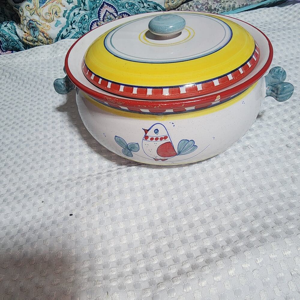 ITALIAN EUC BIRDIE CASSAROLE DISH WITH LID CERAMIC